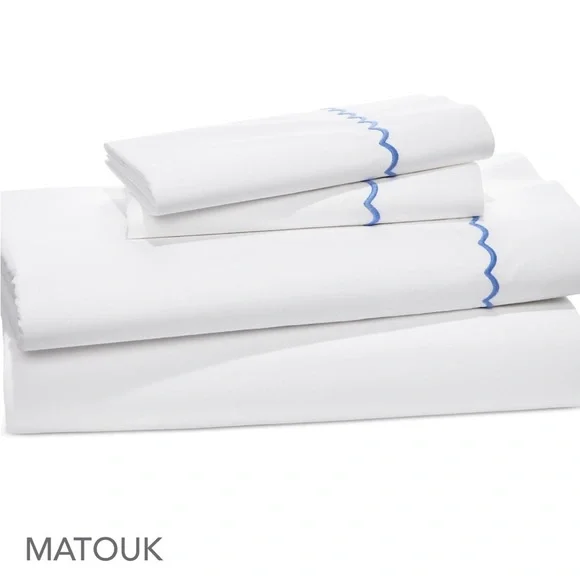 MATOUK Astrid Cotton Duvet Cover Set. Color: white/Azure, Full/Queen - Picture 1 of 3